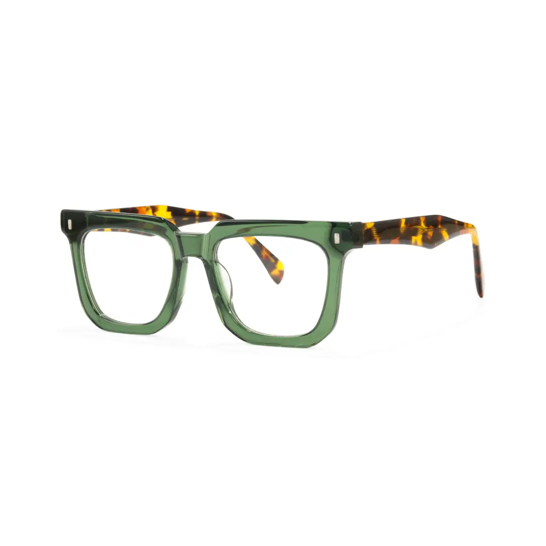 Angle view of Jira square acetate eyeglasses SA0412504 in green