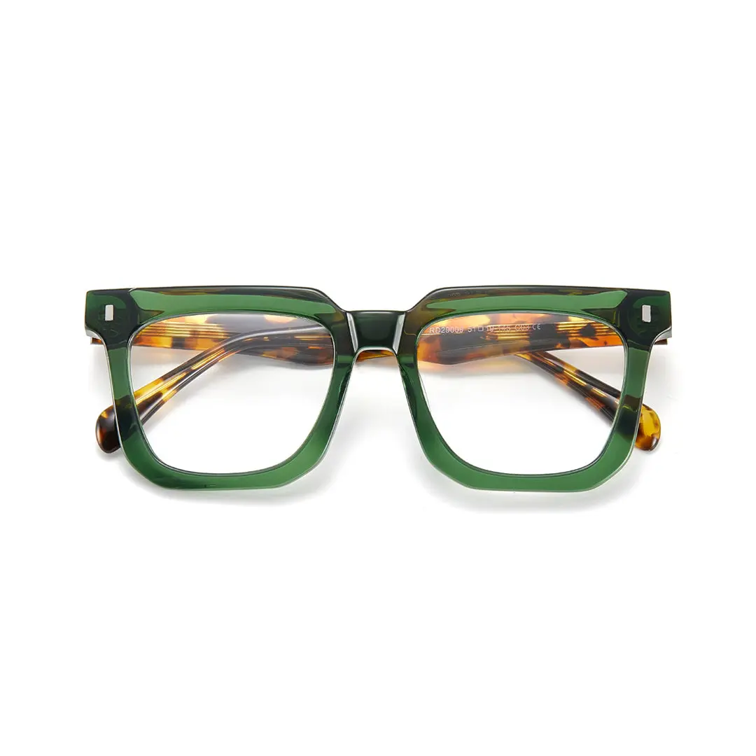 Front folded view of Jira square acetate eyeglasses SA0412504 in green