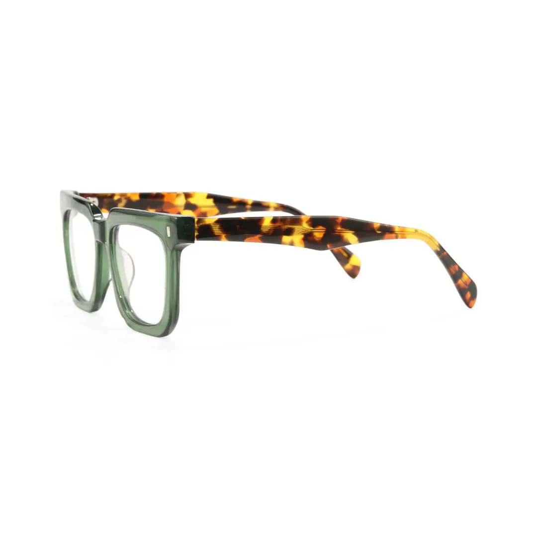 Side view of Jira square acetate eyeglasses SA0412504 in green
