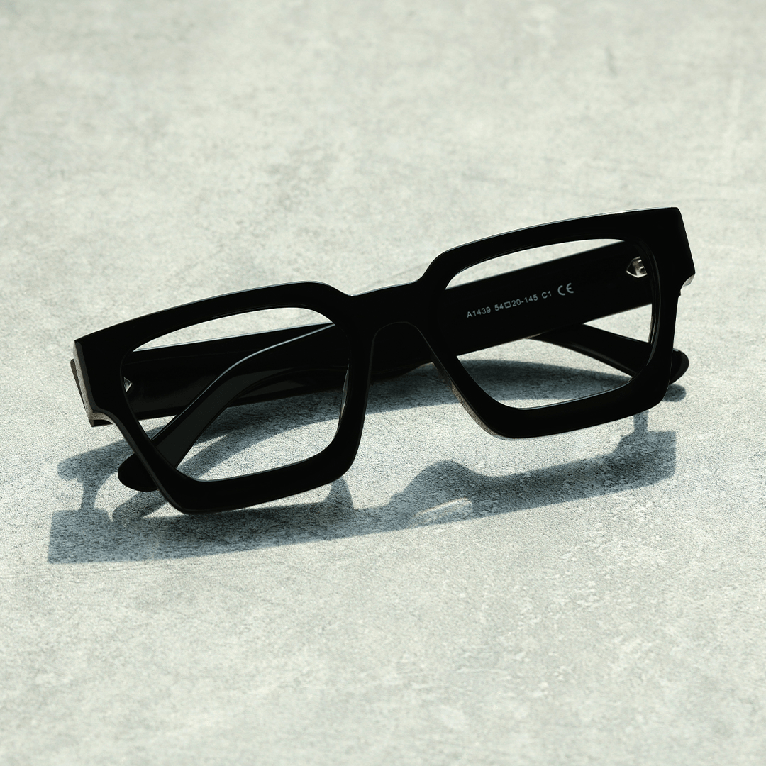 Scene close-up view of Samson square acetate eyeglasses SA0552302 in black