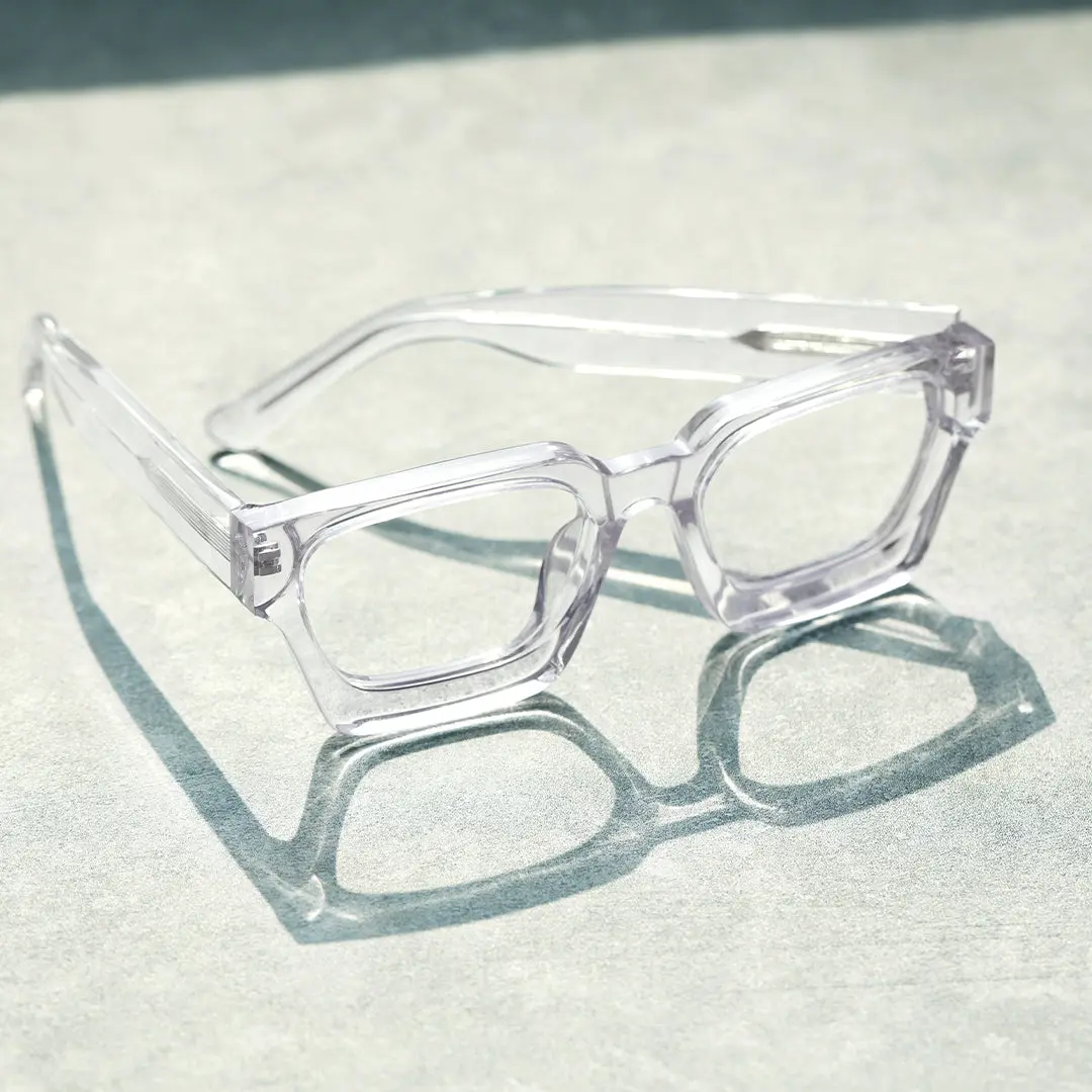 Scene close-up view of Samson square acetate eyeglasses SA0552302 in clear