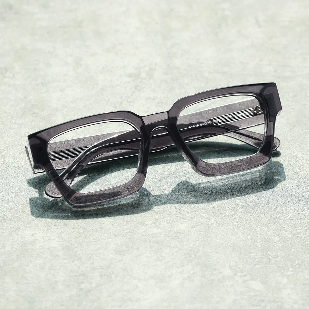 Scene close-up view of Samson square acetate eyeglasses SA0552302 in grey