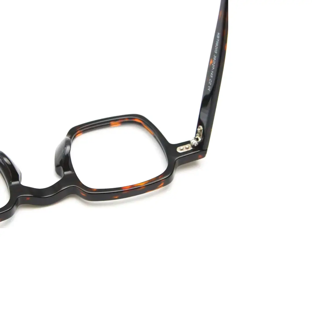 Spring hinge detail of Robert square acetate eyeglasses SA0582302 in tortoise