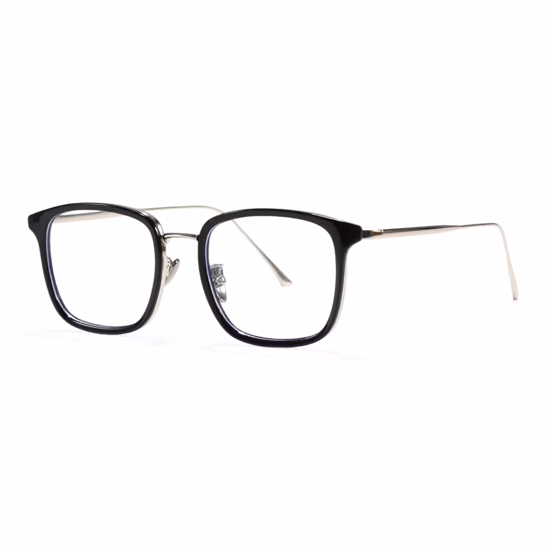 Angle view of Hale square metal eyeglasses in black. SPU: SM0102605
