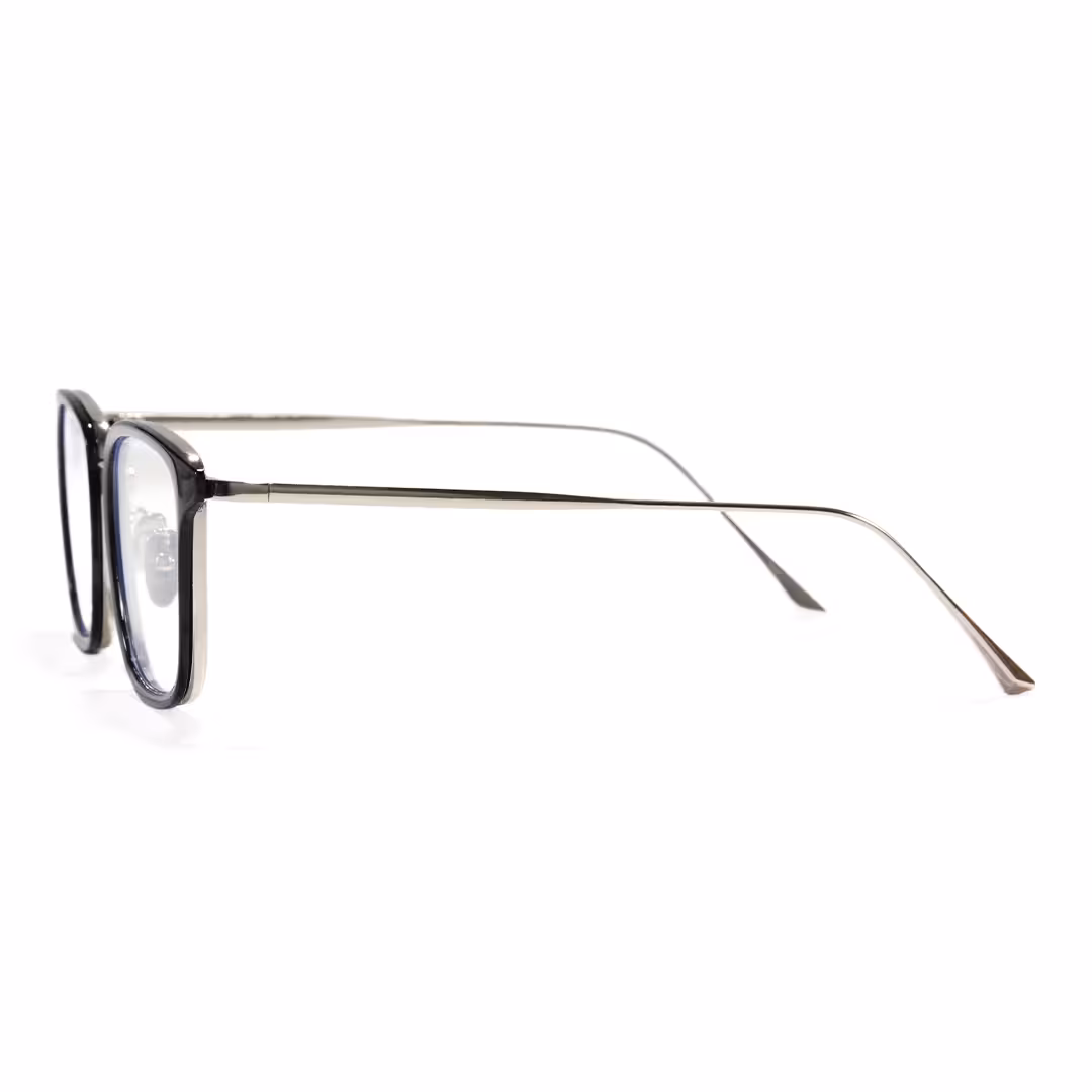 Side view of Hale square metal eyeglasses in black. SPU: SM0102605