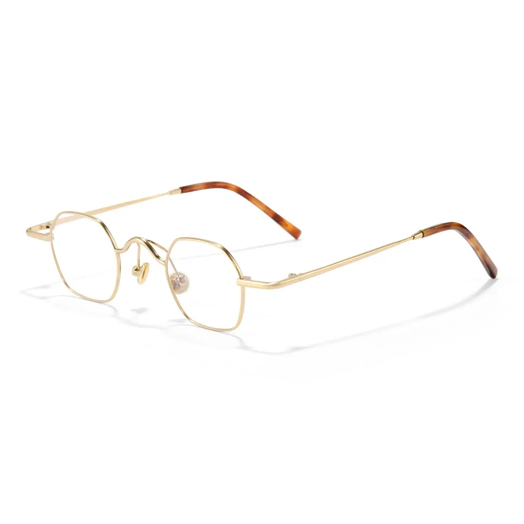 Angle view of Quint vintage square metal eyeglasses SM0192411 in gold