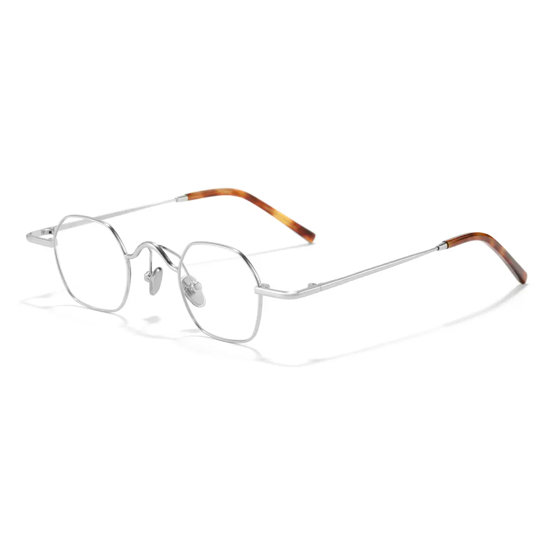 Angle view of Quint square metal eyeglasses SM0192411 in silver