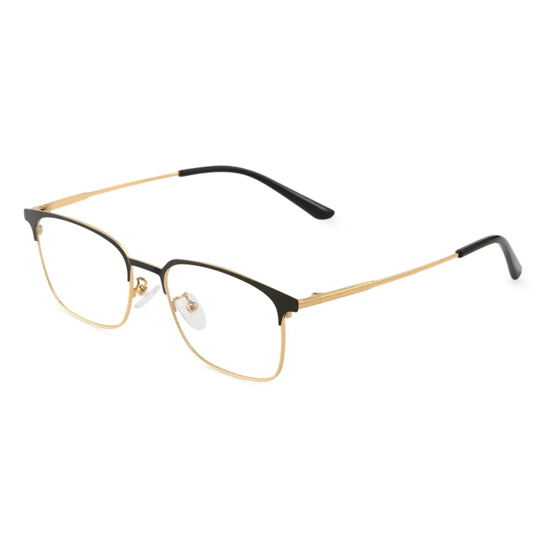 Angle view of Sadie square metal eyeglasses SM0232409 in black & gold