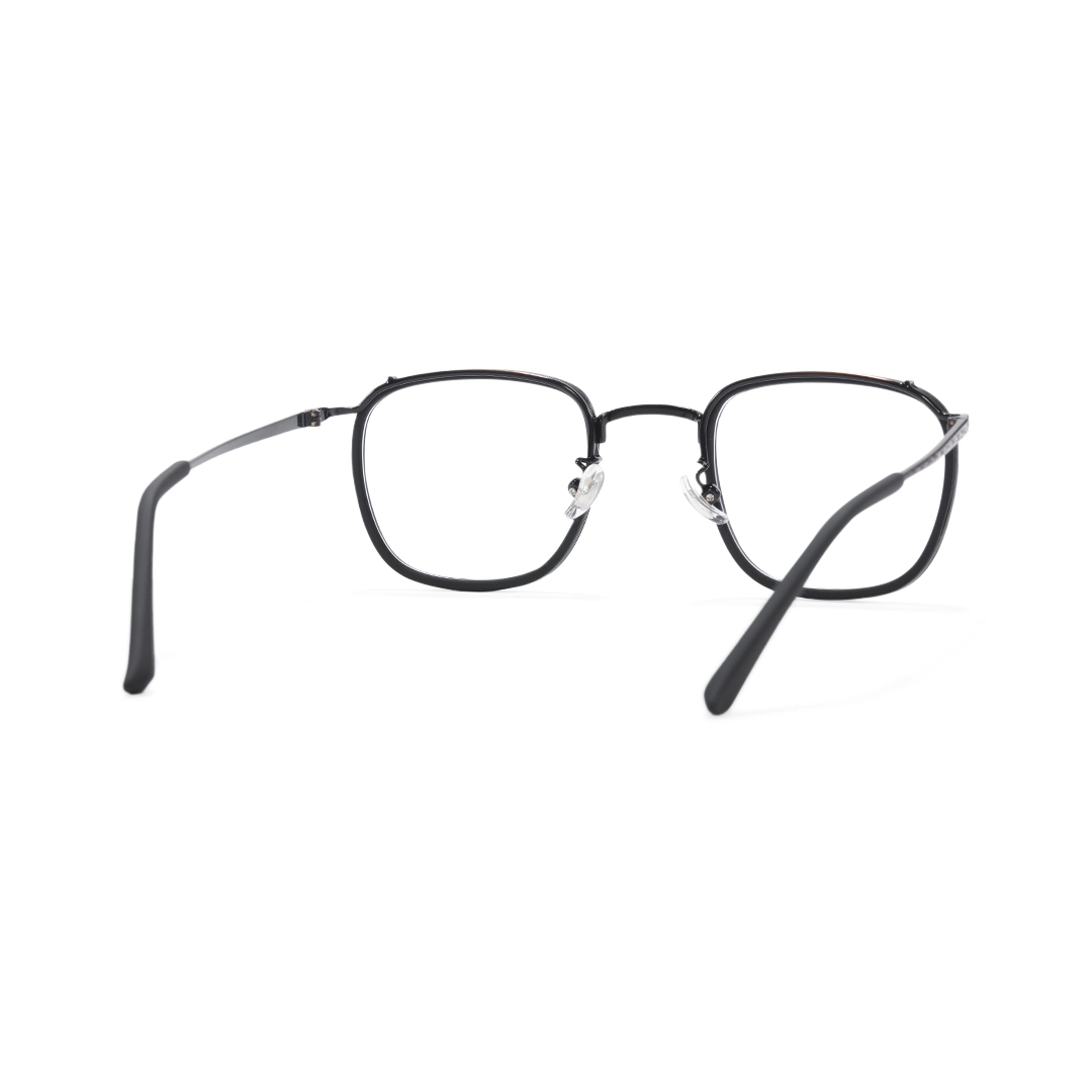 Back view of Benin vintage square metal eyeglasses SM0252302 in black brown