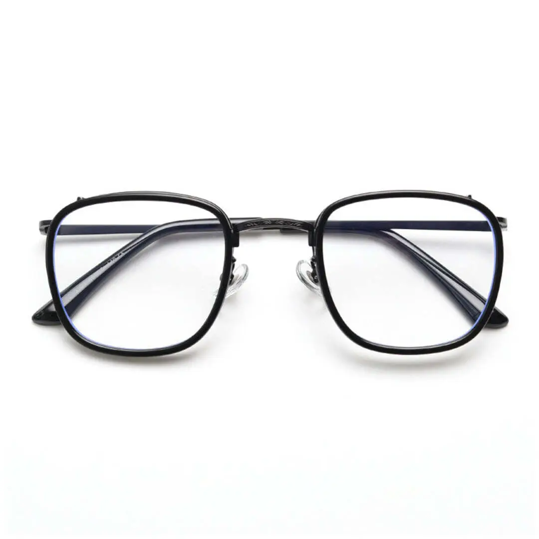 Front folded view of Benin vintage square metal eyeglasses SM0252302 in black