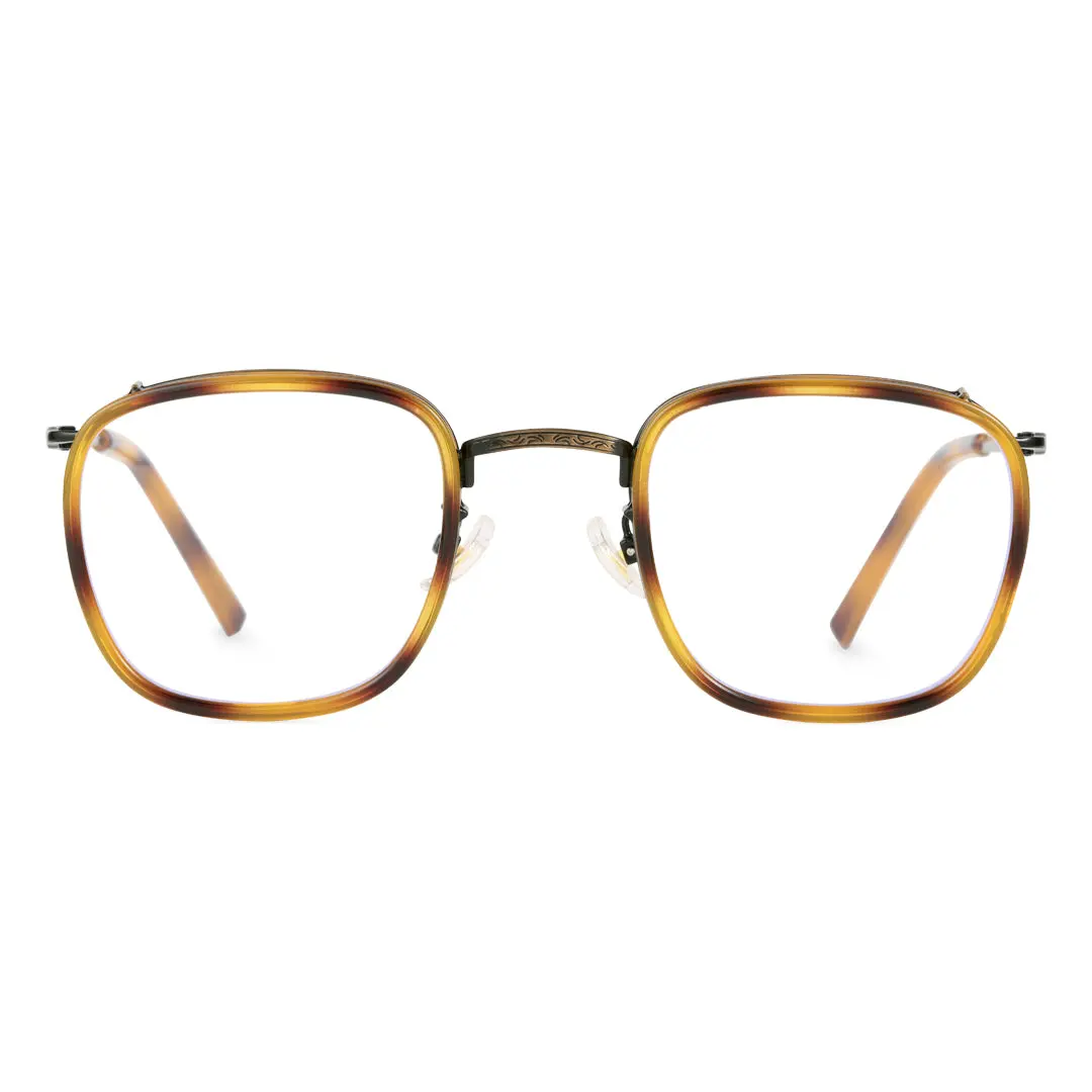 Front view of Benin vintage square metal eyeglasses SM0252302 in yellow tortoise