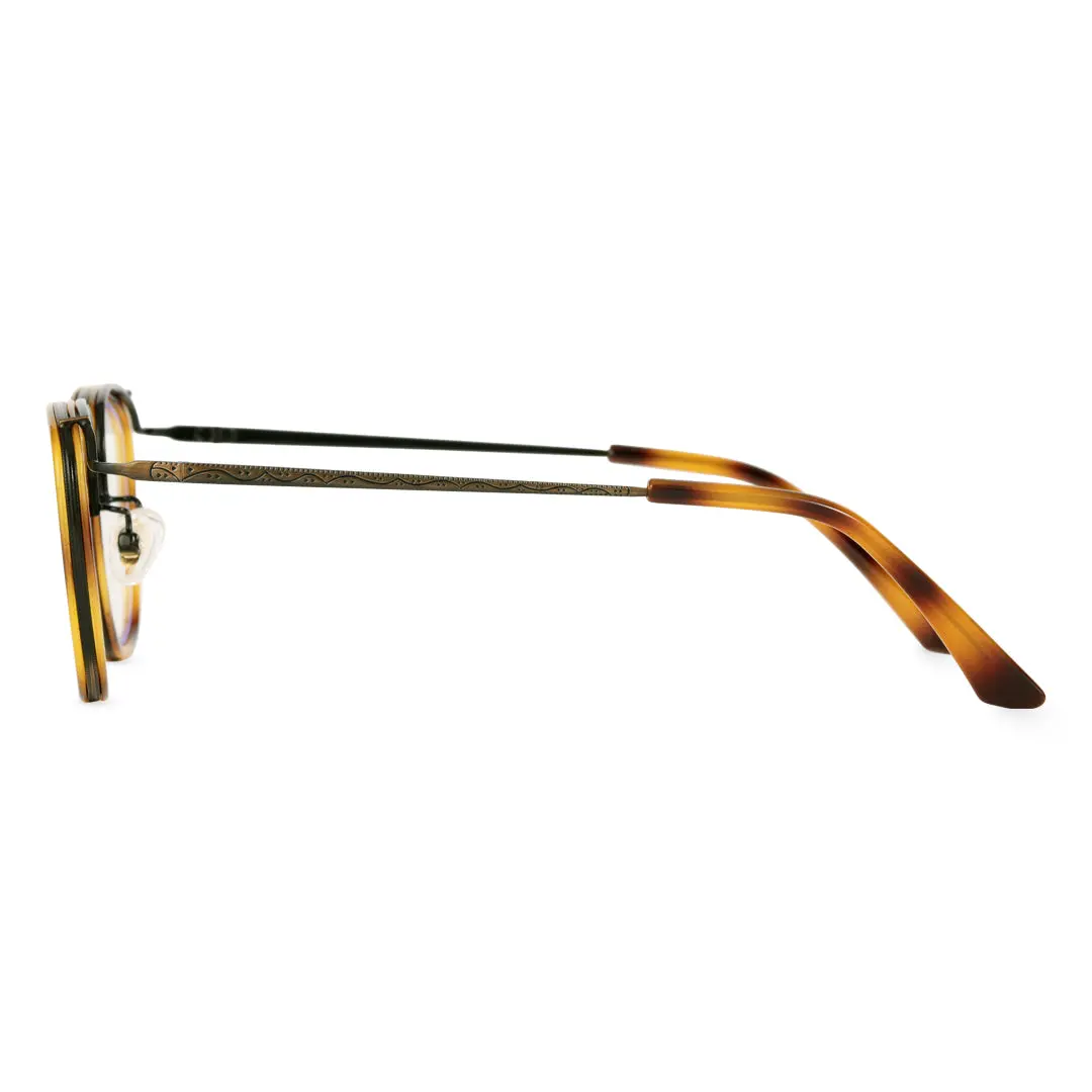 Side view of Benin vintage square metal eyeglasses SM0252302 in yellow tortoise