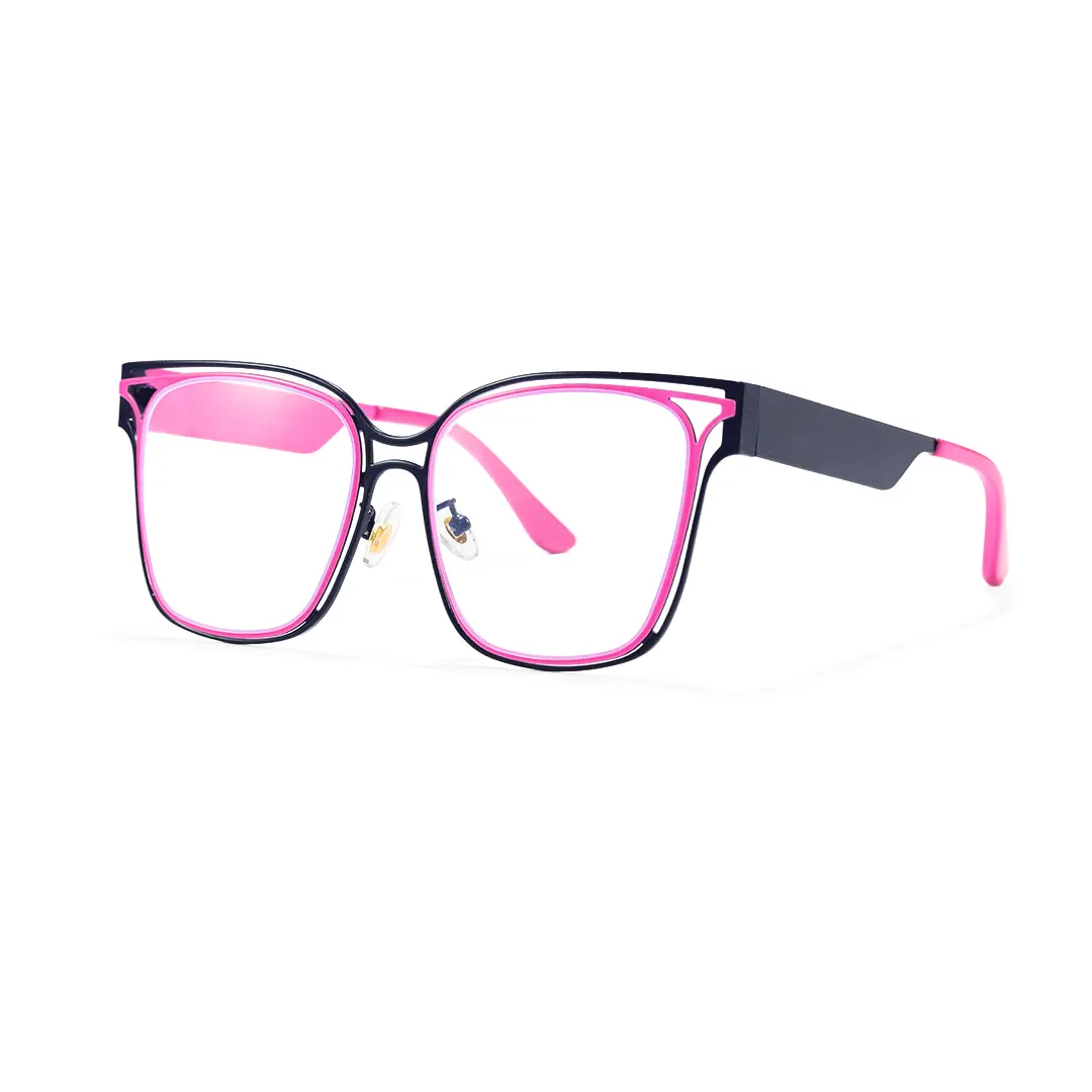Angle view of Cora y2k square metal eyeglasses SM0252604 in pink