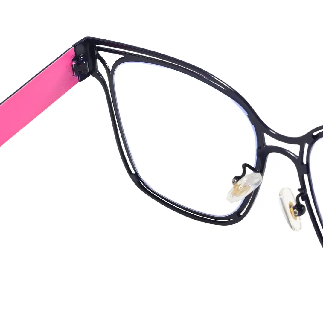 Hinge detail of Cora y2k square metal eyeglasses SM0252604 in pink