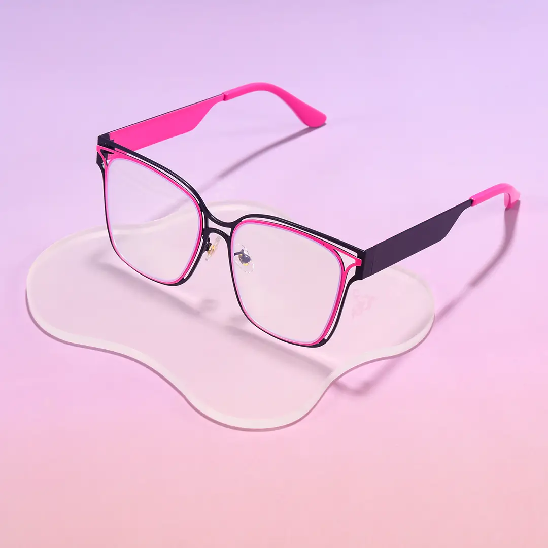 Scene view of Cora y2k square metal eyeglasses SM0252604 in pink