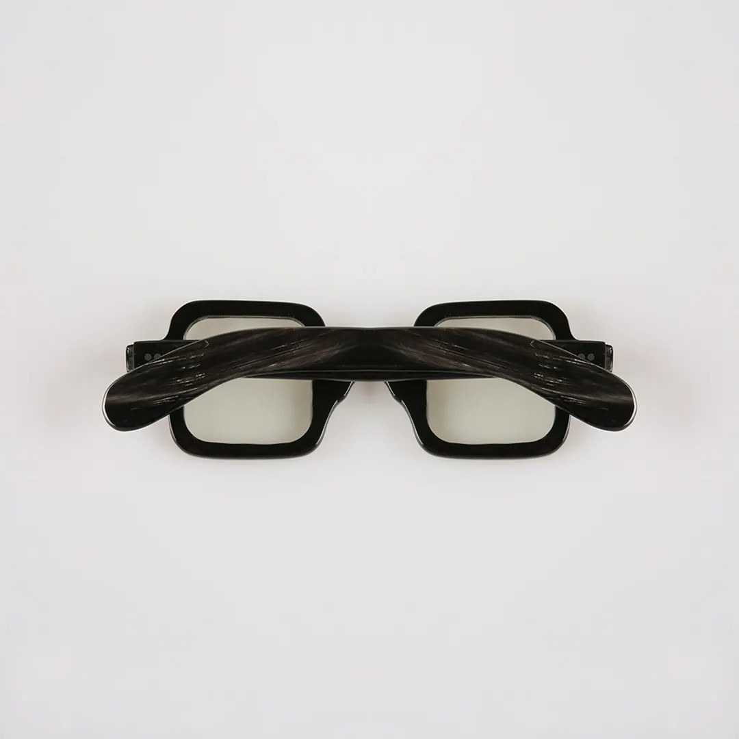 Back folded view of Nove square natural ox horn handcrafted eyeglasses SO0032601 in black