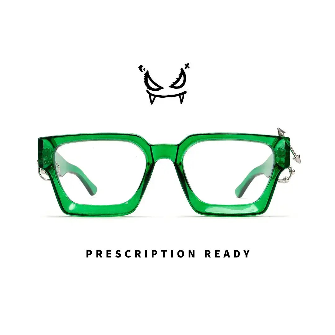 Front view of Rivet square pc handcrafted polarized eyeglasses SP0012511 in green