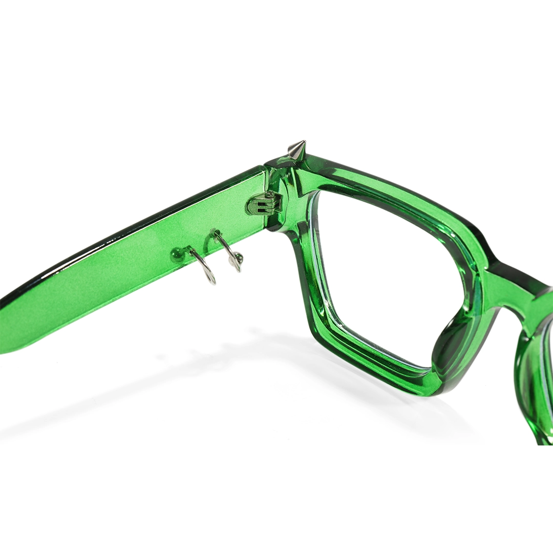 Hinge detail of Rivet square pc handcrafted polarized eyeglasses SP0012511 in green
