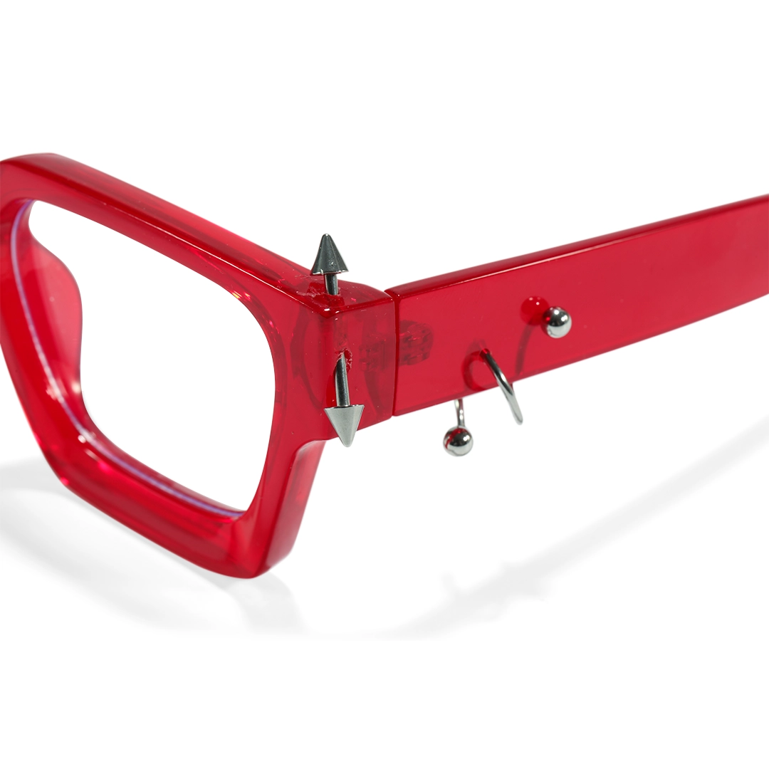 End piece detail of Rivet square pc handcrafted polarized eyeglasses SP0012511 in red