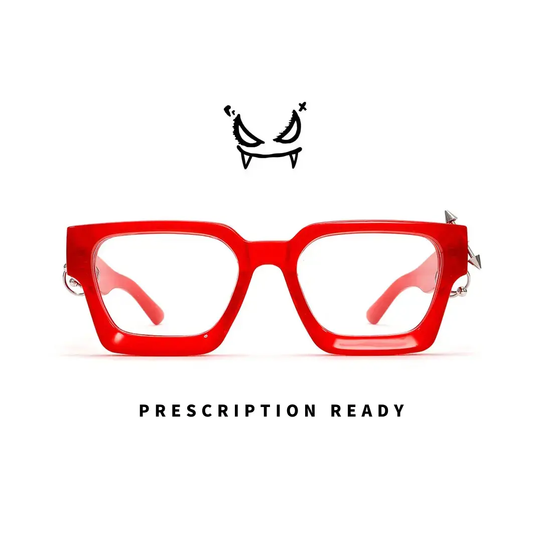Front view of Rivet square pc handcrafted polarized eyeglasses SP0012511 in red