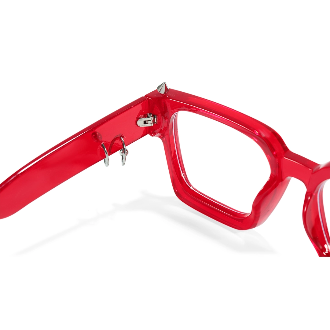 Hinge detail of Rivet square pc handcrafted polarized eyeglasses SP0012511 in red
