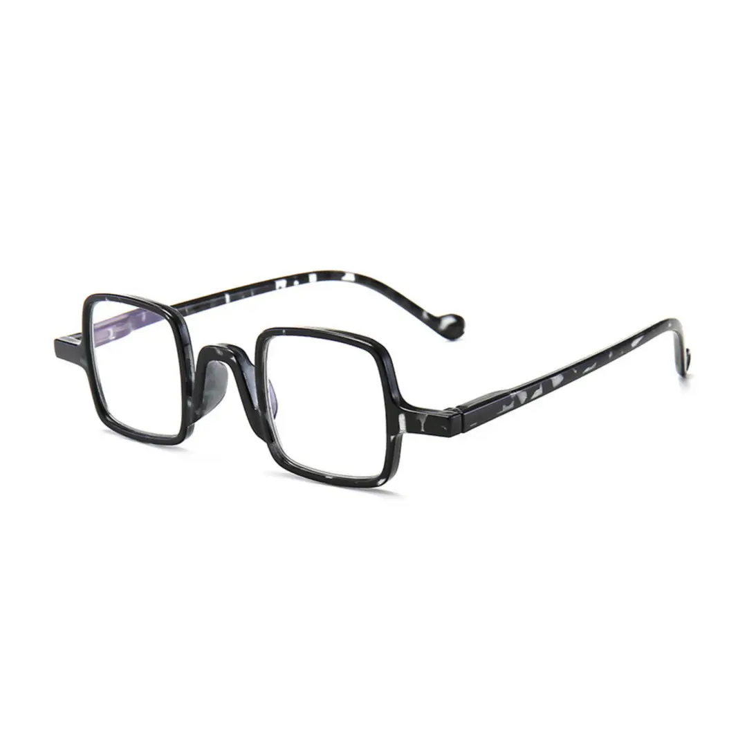 Angle view of Yalo vintage square pc eyeglasses in black. SPU: SP0022308