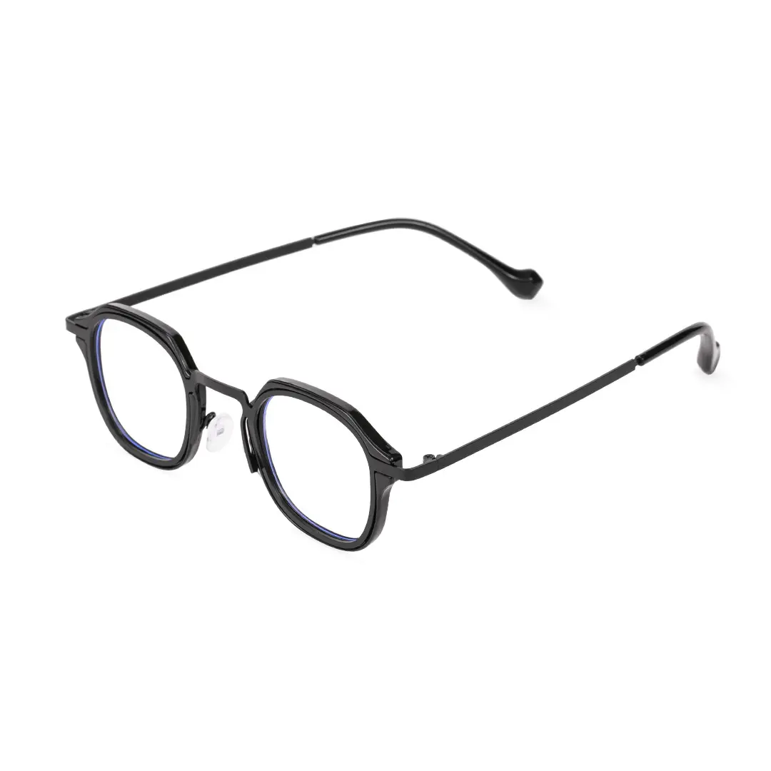 Angle view of Gene vintage square pc eyeglasses in black. SPU: SP0042207
