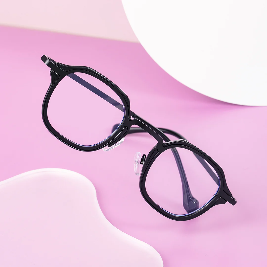 Scene view of Gene vintage square pc eyeglasses in black. SPU: SP0042207