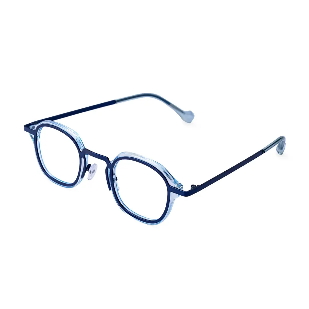 Angle view of Gene vintage square pc eyeglasses in blue. SPU: SP0042207