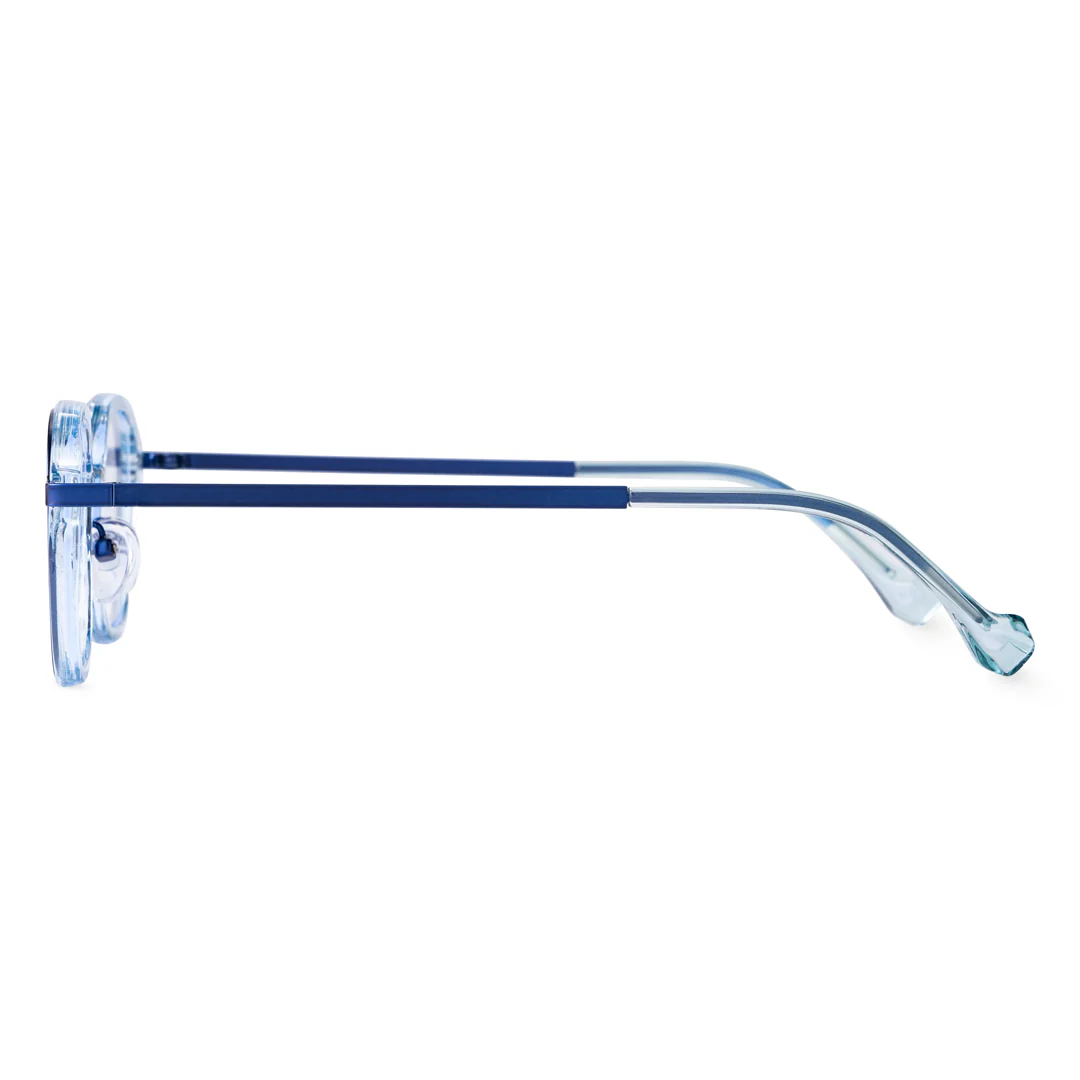Side view of Gene vintage square pc eyeglasses in blue. SPU: SP0042207