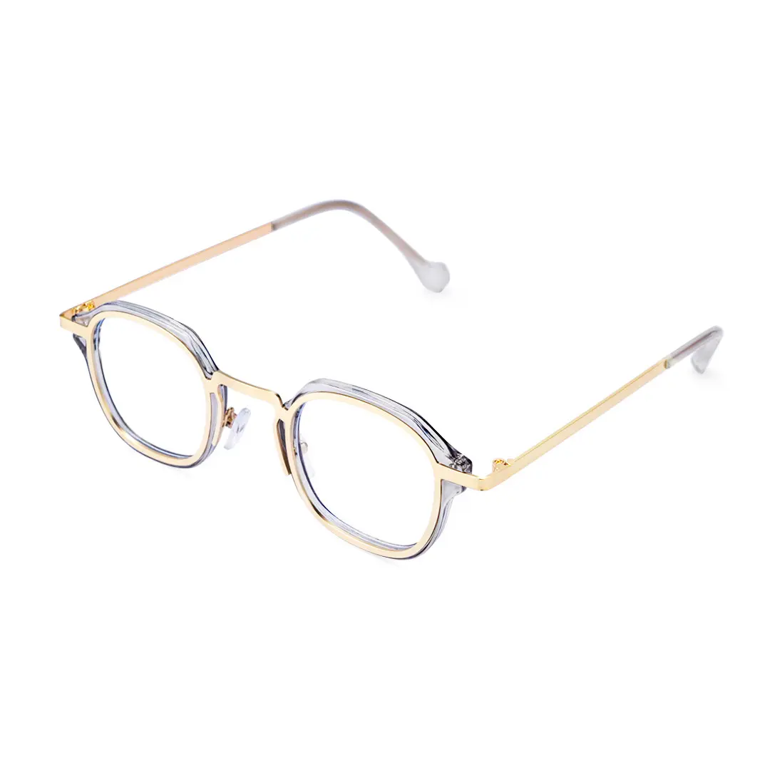 Angle view of Gene vintage square pc eyeglasses in clear. SPU: SP0042207