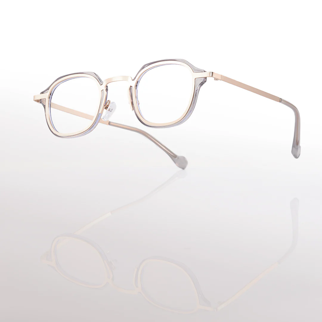 Scene close-up view of Gene vintage square pc eyeglasses in clear. SPU: SP0042207