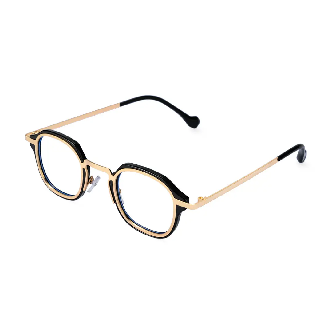 Angle view of Gene vintage square pc eyeglasses in gold. SPU: SP0042207