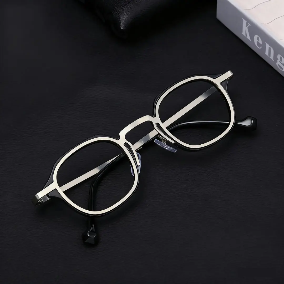 Front folded view of Gene vintage square pc eyeglasses SP0042207 in grey