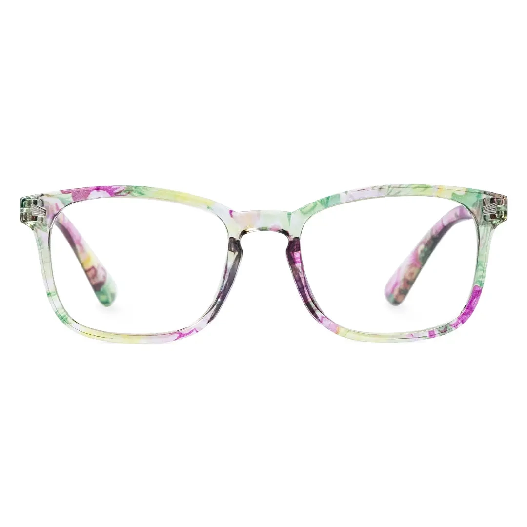 Front view of Lotus colorful square pc eyeglasses SP0112308 in green