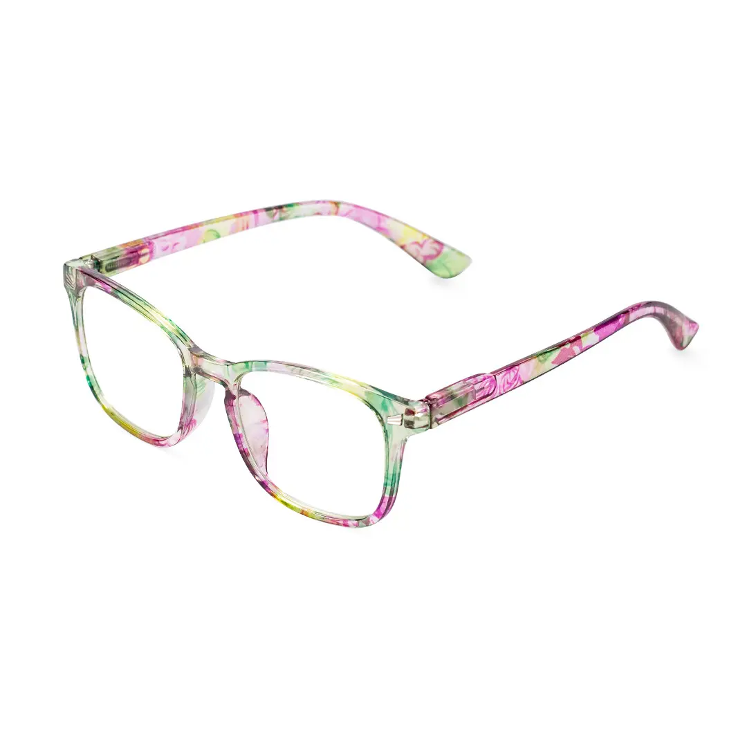 Angle view of Lotus square pc eyeglasses SP0112308 in green