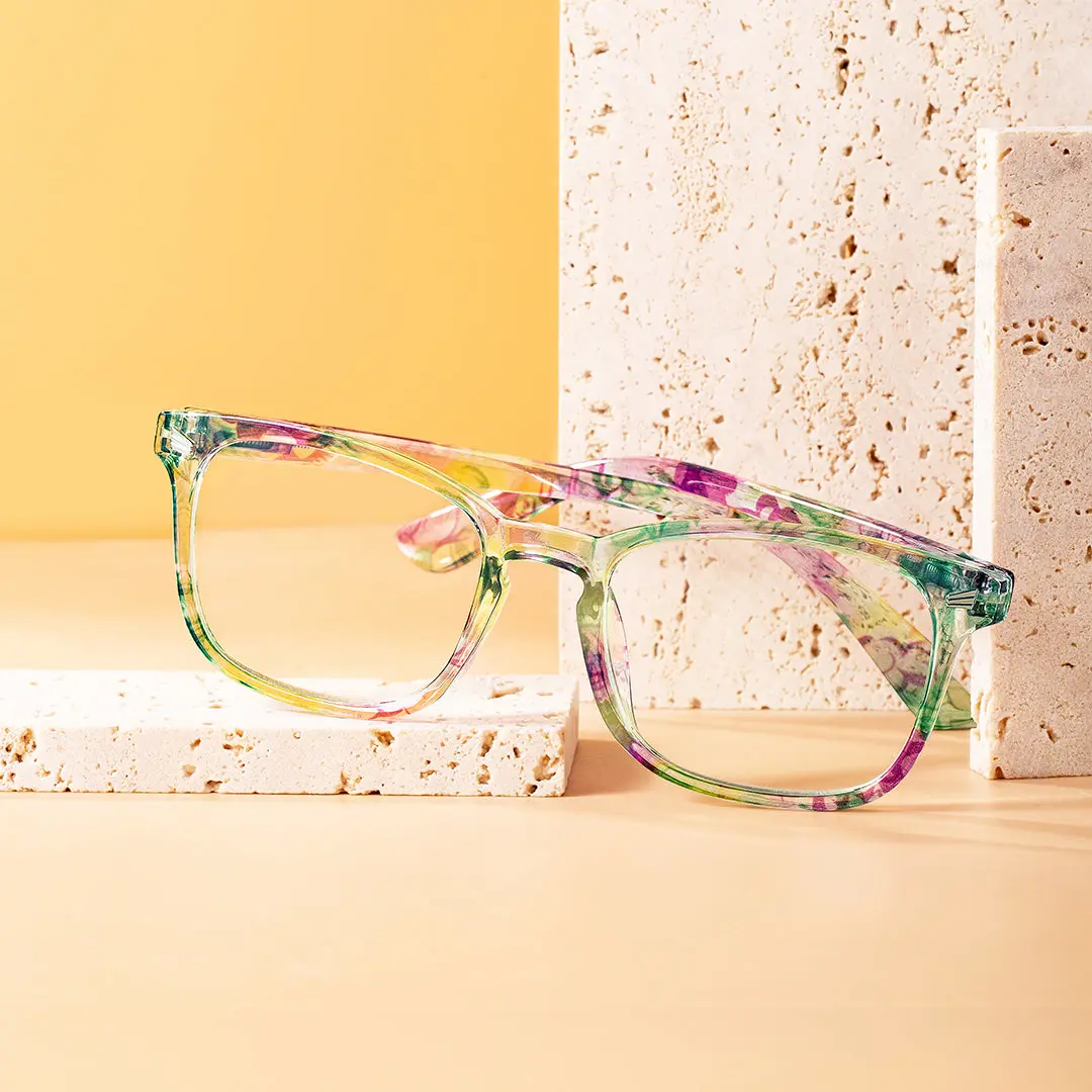 Scene view of Lotus square pc eyeglasses SP0112308 in green