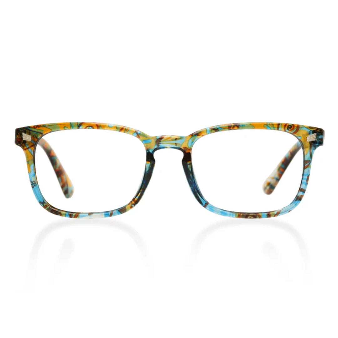 Front view of Lotus colorful square pc eyeglasses SP0112308 in silver blue