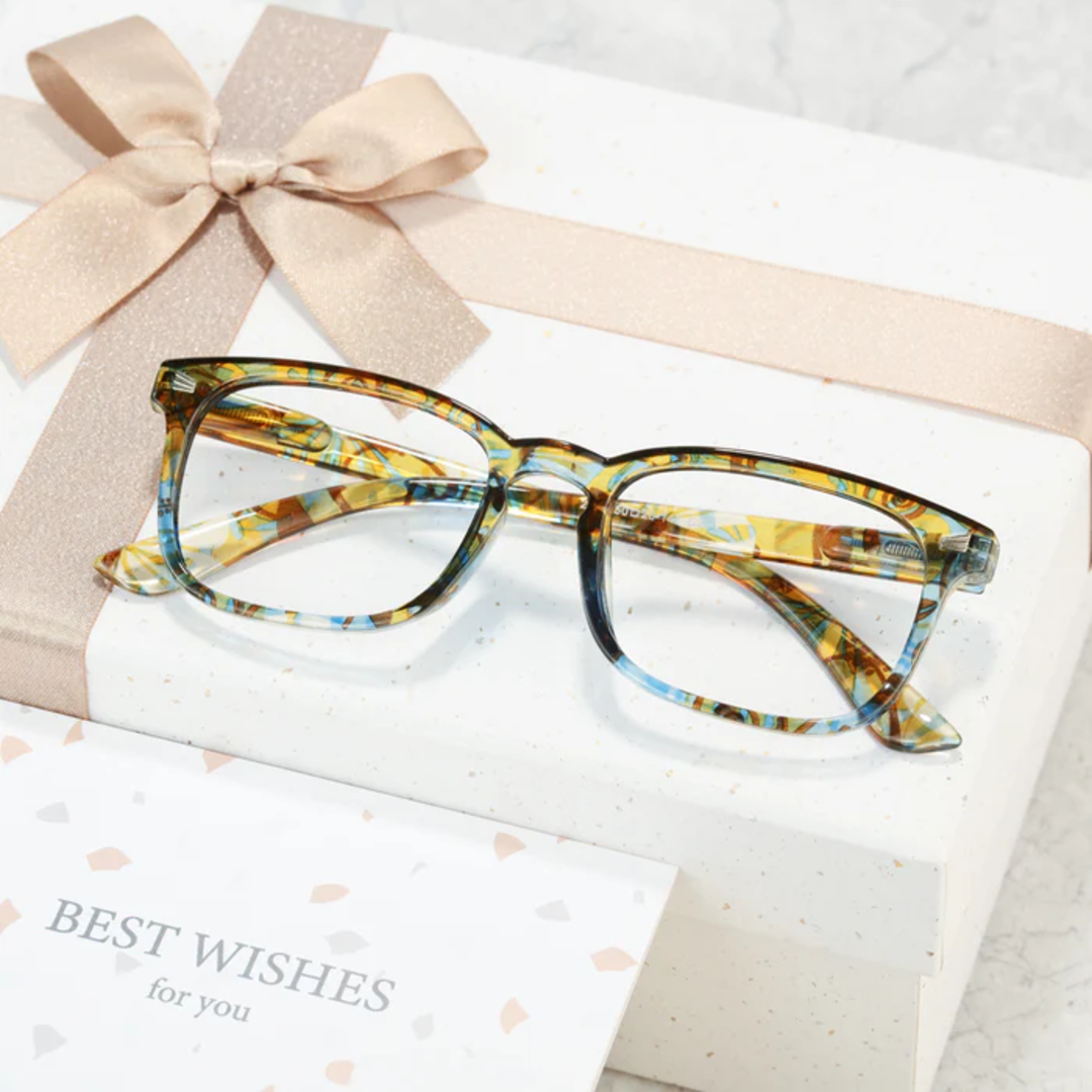 Scene view of Lotus square pc eyeglasses SP0112308 in silver blue