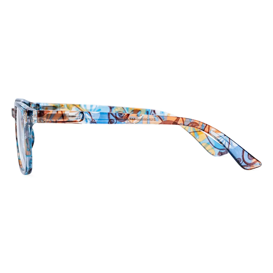 Side view of Lotus square pc eyeglasses SP0112308 in silver blue