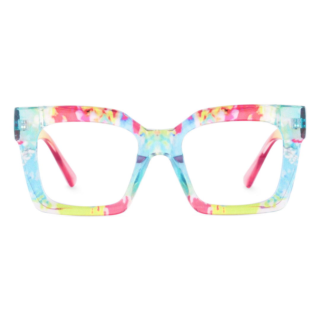 Front view of Lore colorful square pc eyeglasses SP0122406 in blue