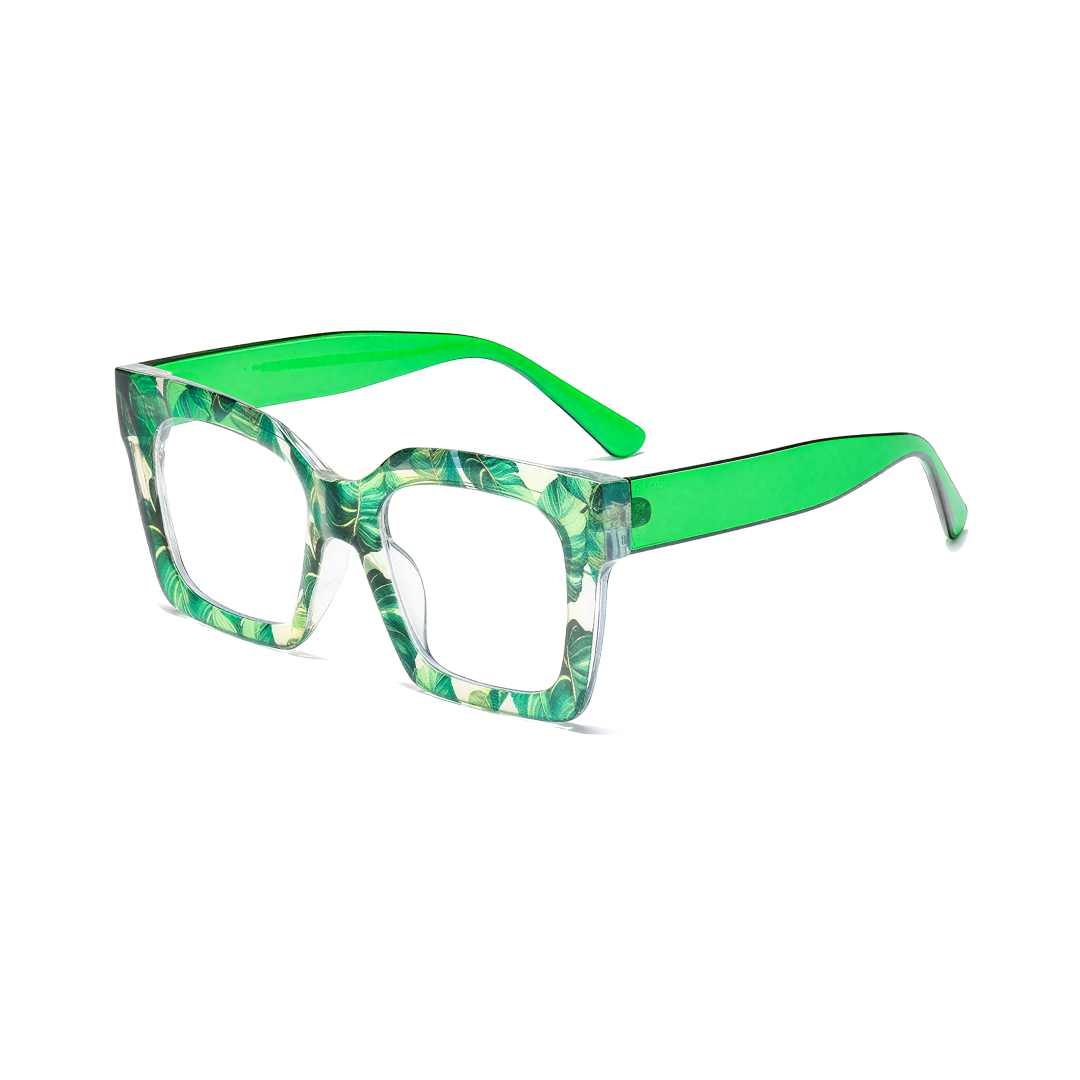 Angle view of Lore colorful square pc eyeglasses SP0122406 in green