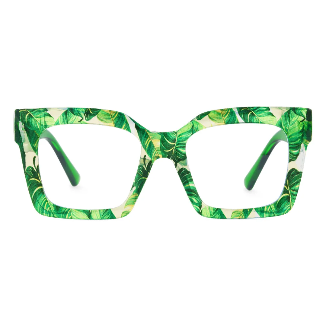 Front view of Lore colorful square pc eyeglasses SP0122406 in green