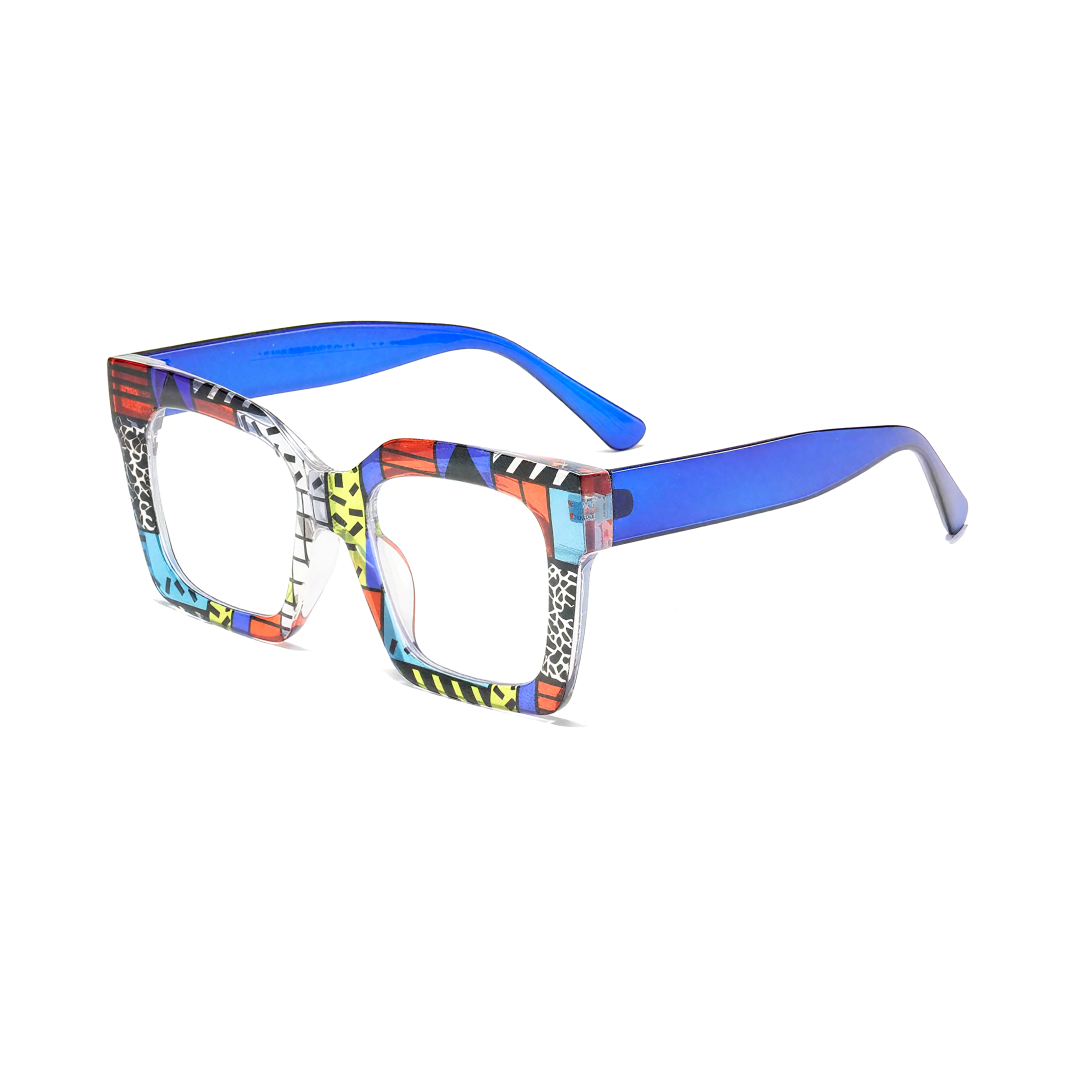 Angle view of Lore colorful square pc eyeglasses SP0122406 in multicolor