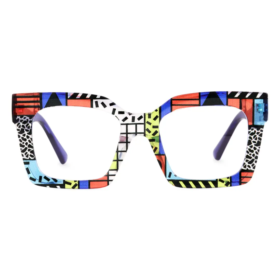 Front view of Lore colorful square pc eyeglasses SP0122406 in multicolor