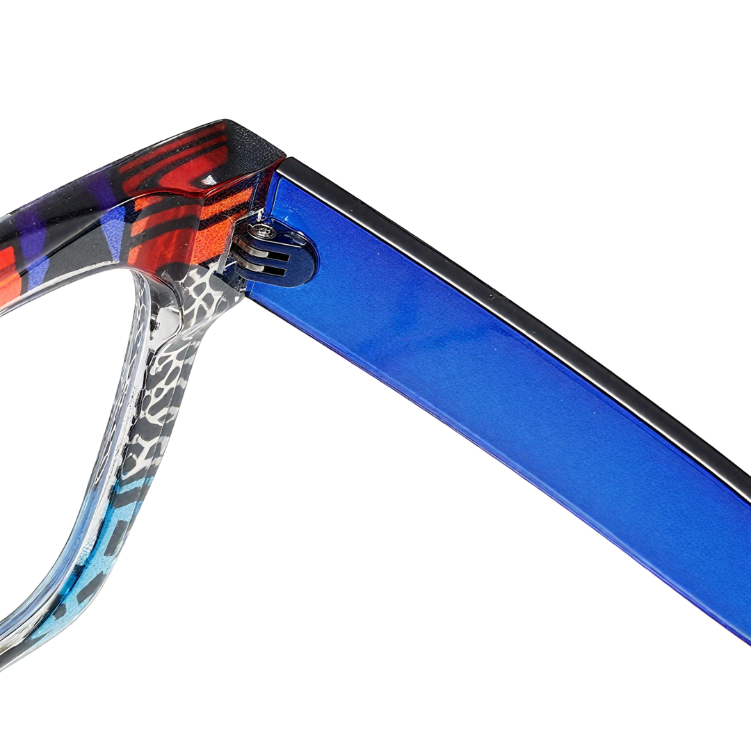 Hinge detail of Lore colorful square pc eyeglasses SP0122406 in multicolor