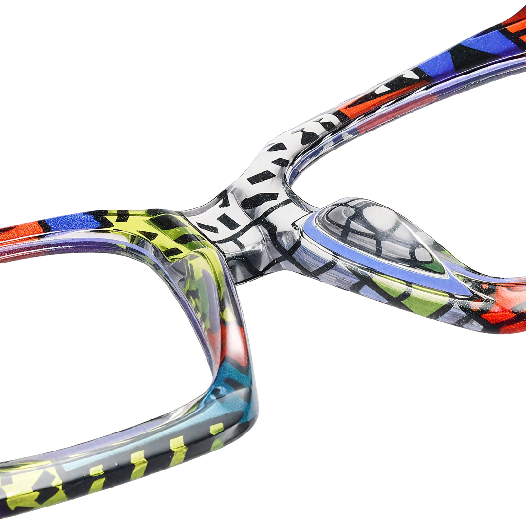 Integrated nose pad detail of Lore colorful square pc eyeglasses SP0122406 in multicolor