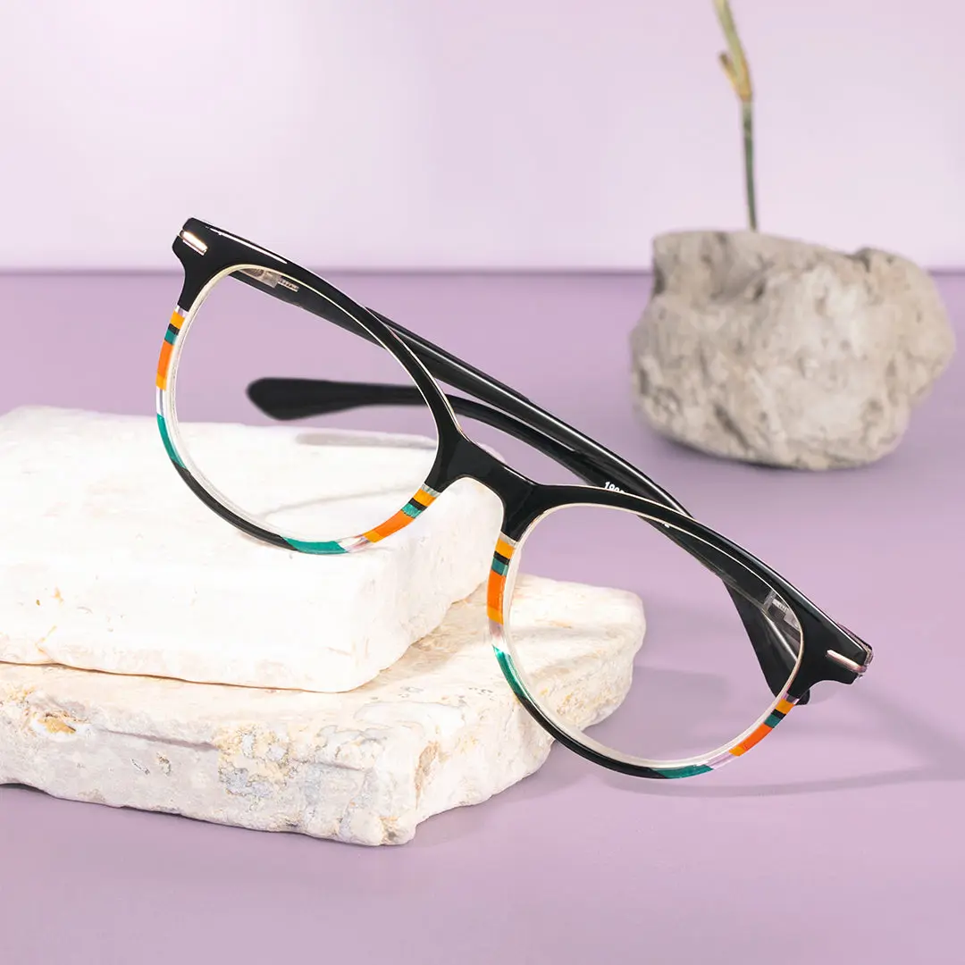 Scene close-up view of Hedy colorful square pc eyeglasses SP0192311 in light blue