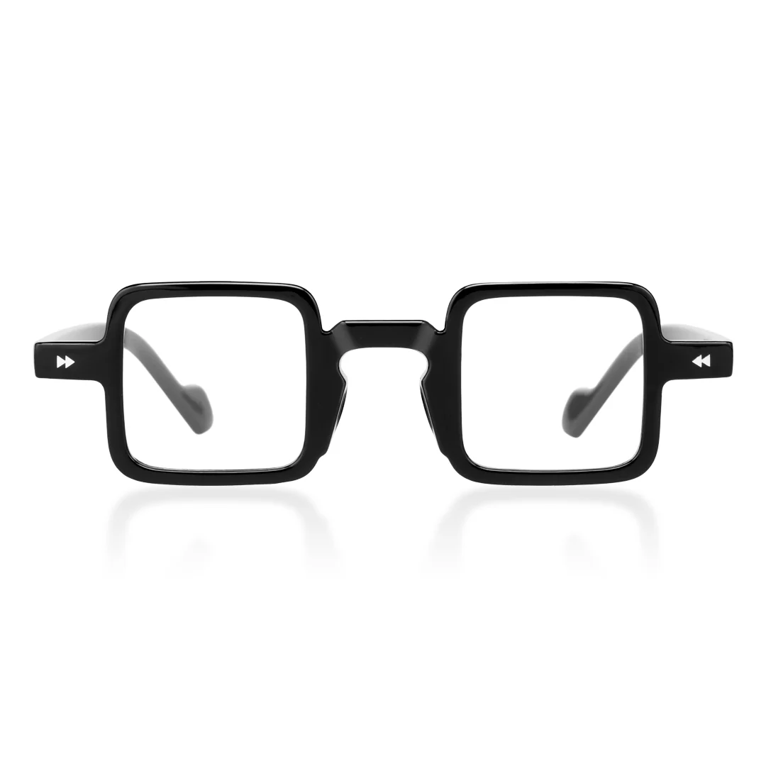 Front view of Bones vintage square pc eyeglasses in black. SPU: SP0352411