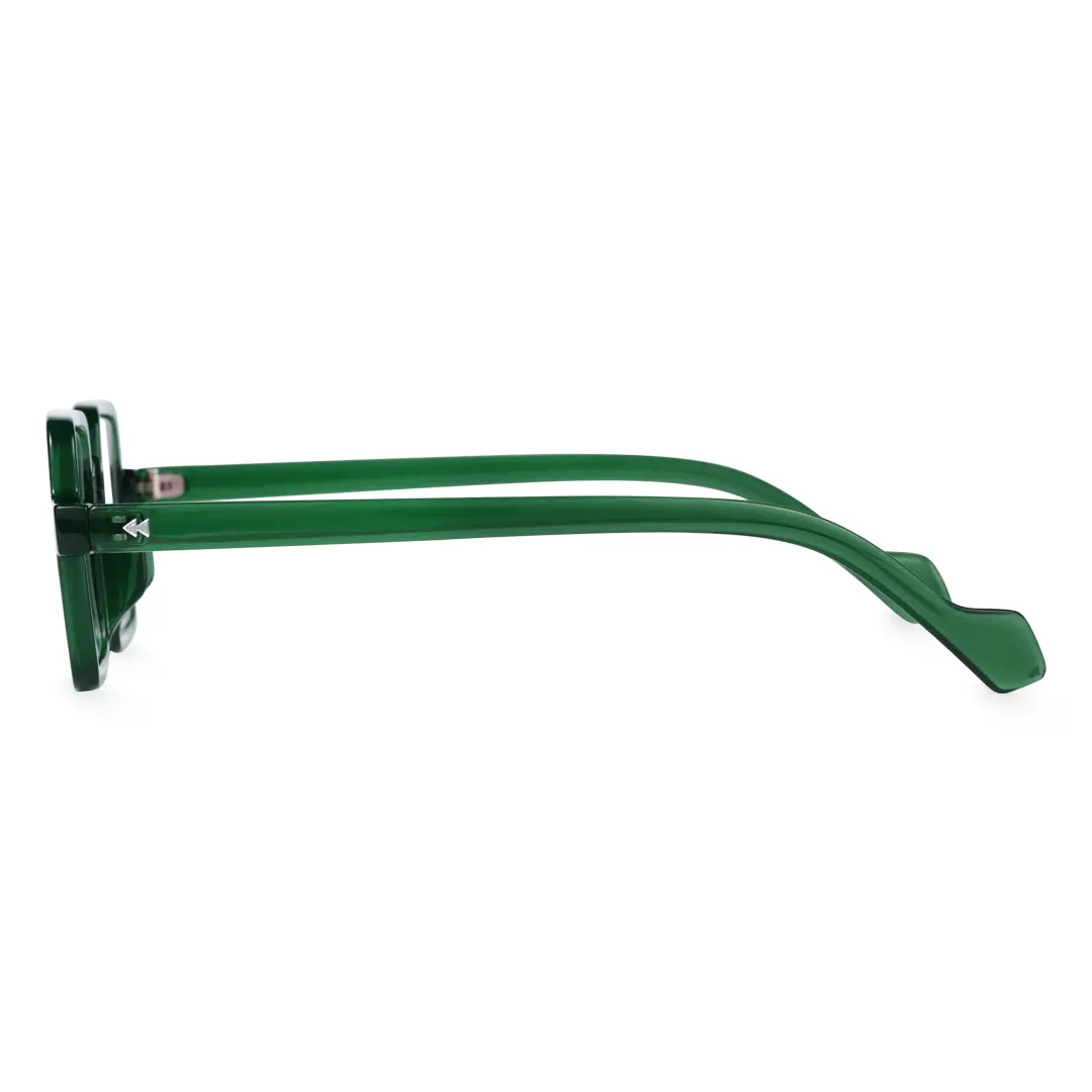 Side view of Bones vintage square pc eyeglasses in green. SPU: SP0352411